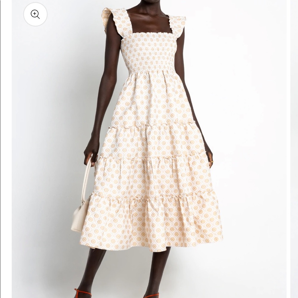 Gold and white smocked dress